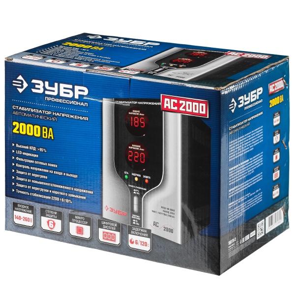 Стабилизатор напряжения ЗУБР АС 2000 профессиональный 2000 ВА, 140-260 В, 8% арт. 59375-2 фото2