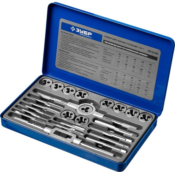 Набор метчиков и плашек ЗУБР 24 предм, сталь Р6М5, арт. 28110-H24 фото4