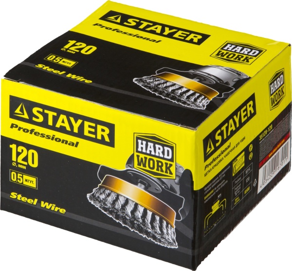 Щетка чашечная для УШМ, жгутированная ст. пров. 0,5мм, 120ммхМ14 STAYER PROFESSIONAL арт. 35128-120 фото2