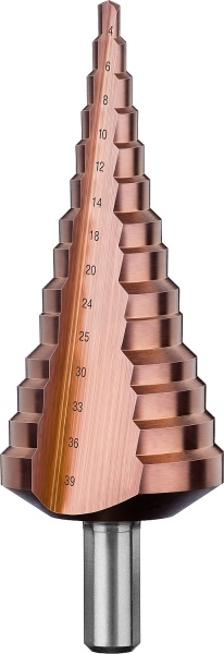 Сверло ступенчатое ЗУБР КОБАЛЬТ 4-39мм, 14 ступеней,  кобальтовое покрытие, 29672-4-39-14_z01 фото3